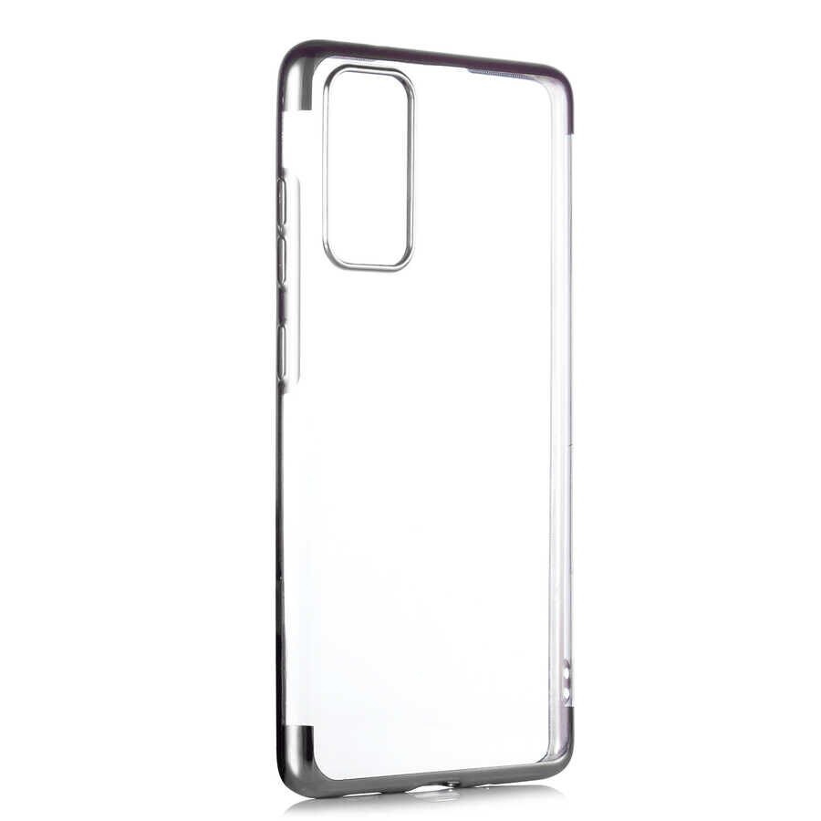 Samsung Galaxy S20 FE Kılıf Dört Köşe Renkli Lazer Şeffaf Silikon Kapak (GLİTTER) Gri