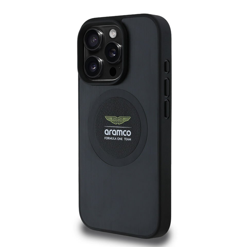 Apple iPhone 15 Pro Max Kılıf Aston Martin Orjinal Lisanslı Magsafe Şarj Özellikli Aluminyum Arka Yüzeyli Formula One Team Baskılı Kapak
