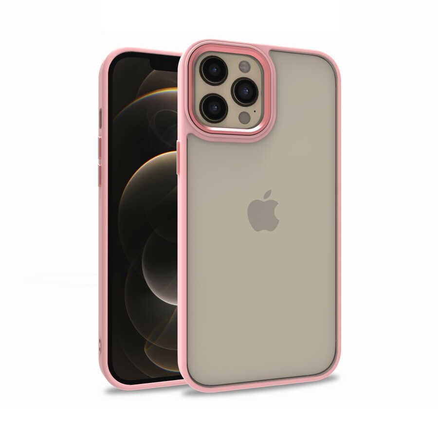 Apple  iPhone 12 Pro Max Kılıf Kamera Çıkıntılı Arkası Şeffaf Hassas Tuşlu Kenarlı Kapak (Flora) Rose Gold