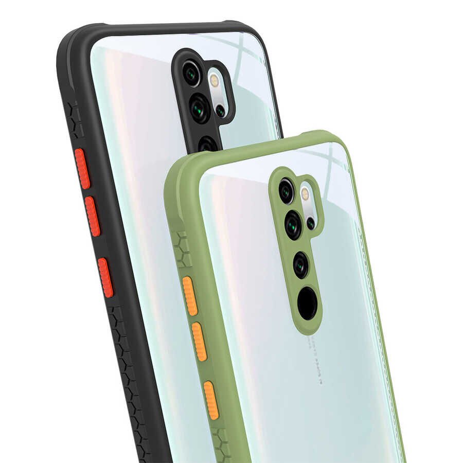 Xiaomi Redmi Note 8 Pro Kılıf Köşe Ve Kamera Korumalı Arkası Şeffaf Renkli Tuşlu Kapak (KAFF) Kırmızı