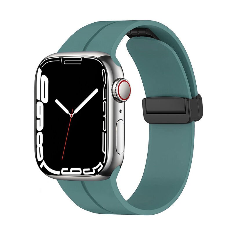 Apple Watch 2/3/4/5/6/7/8/9/se/ultra/nike 42mm 44mm 45mm 49mm Silikon Kordon Metal Tasarım (KRD-84) Yeşil