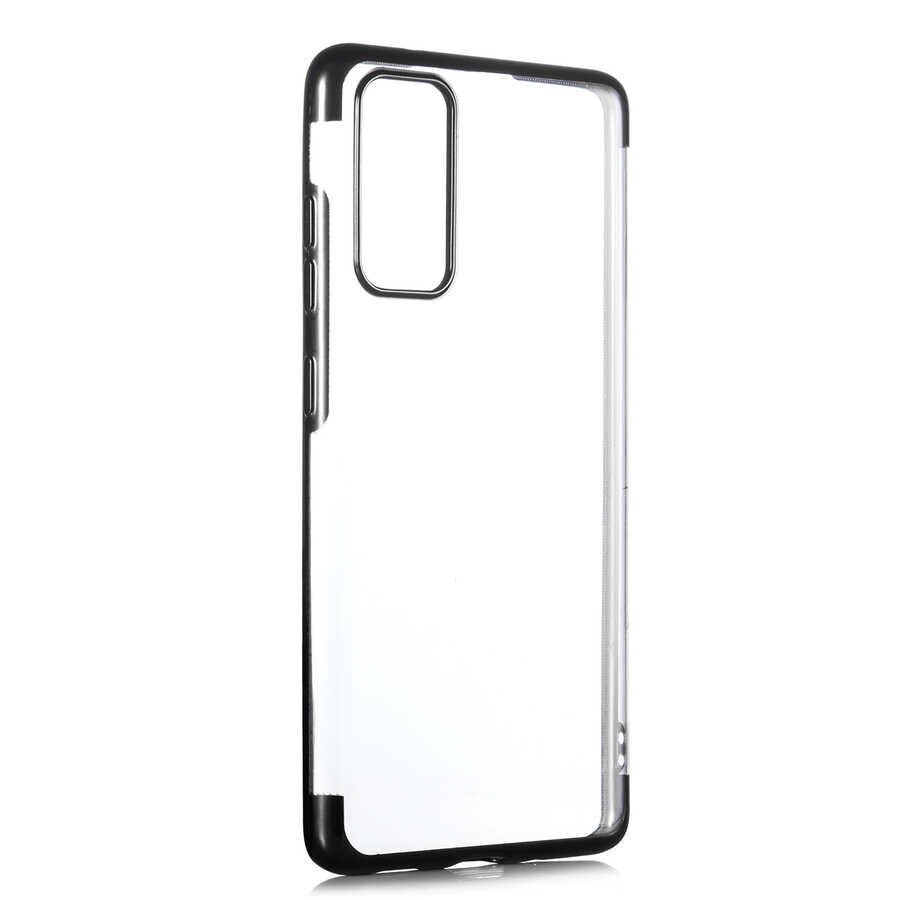 Samsung Galaxy S20 FE Kılıf Dört Köşe Renkli Lazer Şeffaf Silikon Kapak (GLİTTER) Siyah