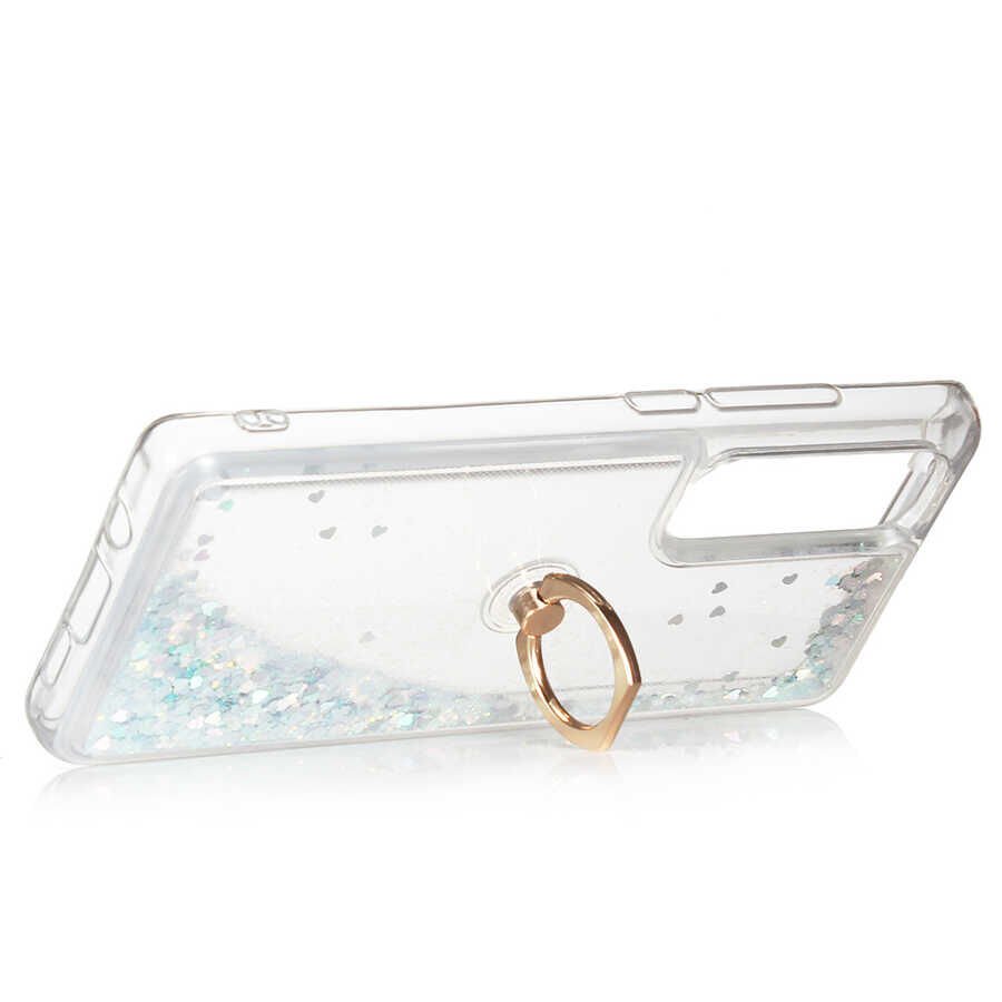 Xiaomi Mi Note 10 Lite Kılıf Sıvılı Akışkanlı Desenli Simli Yüzüklü Silikon Kapak (MİLCE) Gümüş