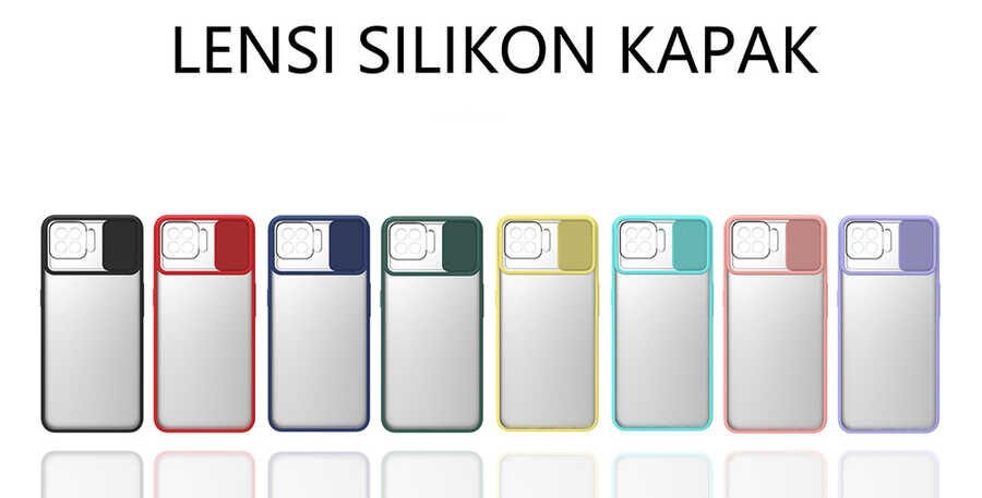 Oppo Reno 4 Lite Kılıf Slayt Sürgülü Kamera Korumalı Renkli Silikon Kapak Siyah