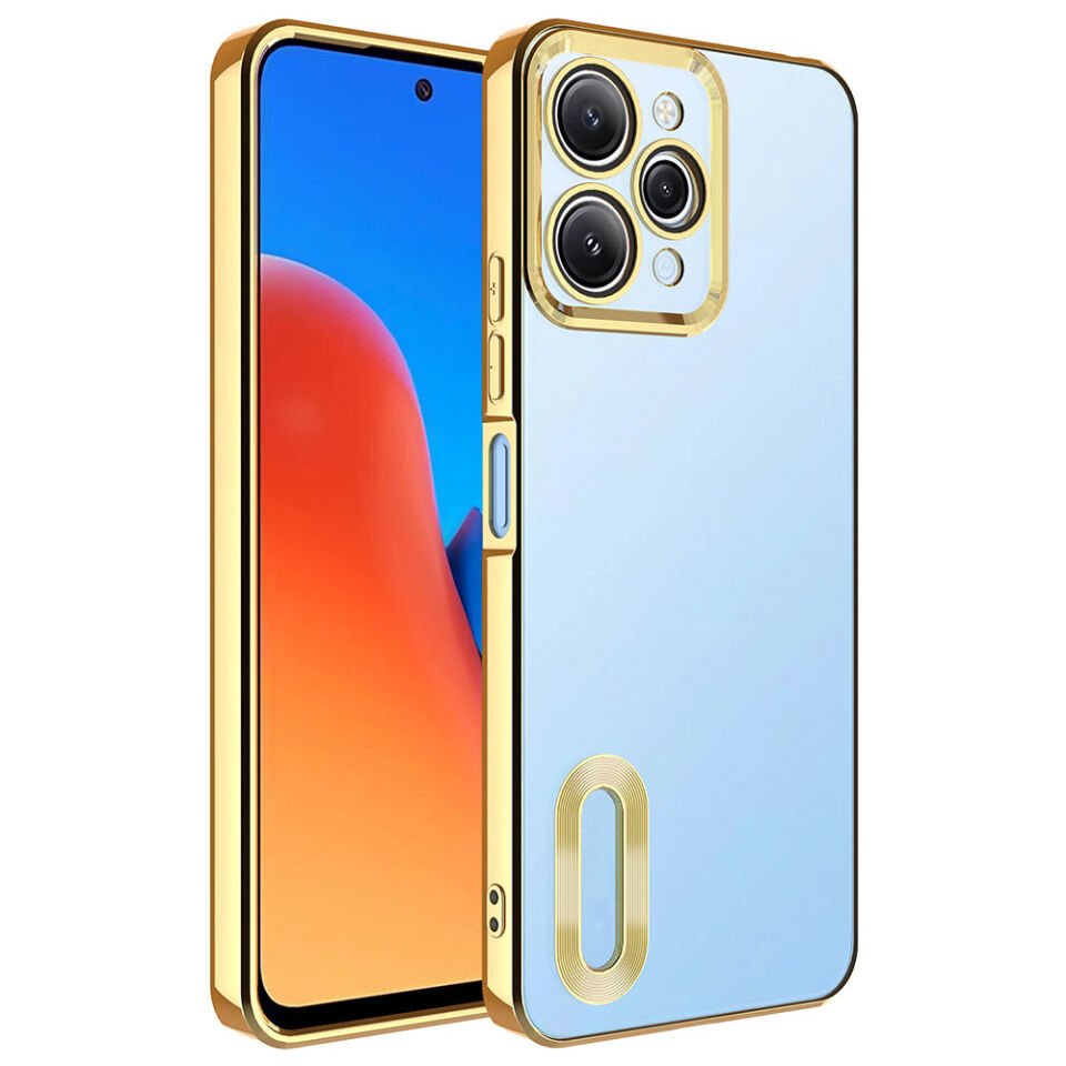Xiaomi Redmi 12 Kılıf Kamera Lens Korumalı Logo Gösteren Parlak Kenarlı Kapak (OMEGA) Siyah