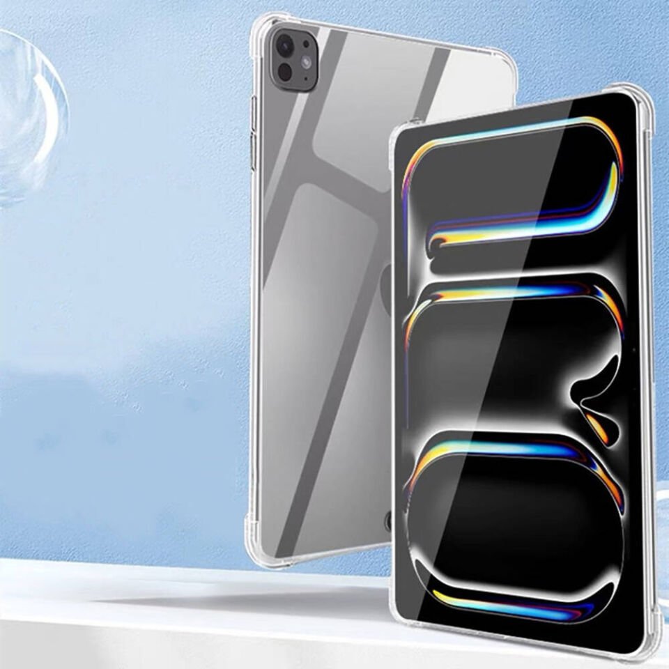Apple iPad Pro 11 2024 Şeffaf Tablet Kılıf Köşelerden Ultra Dayanıklı Kalem Bölmeli Tasarım(T-ANTİ) Şeffaf