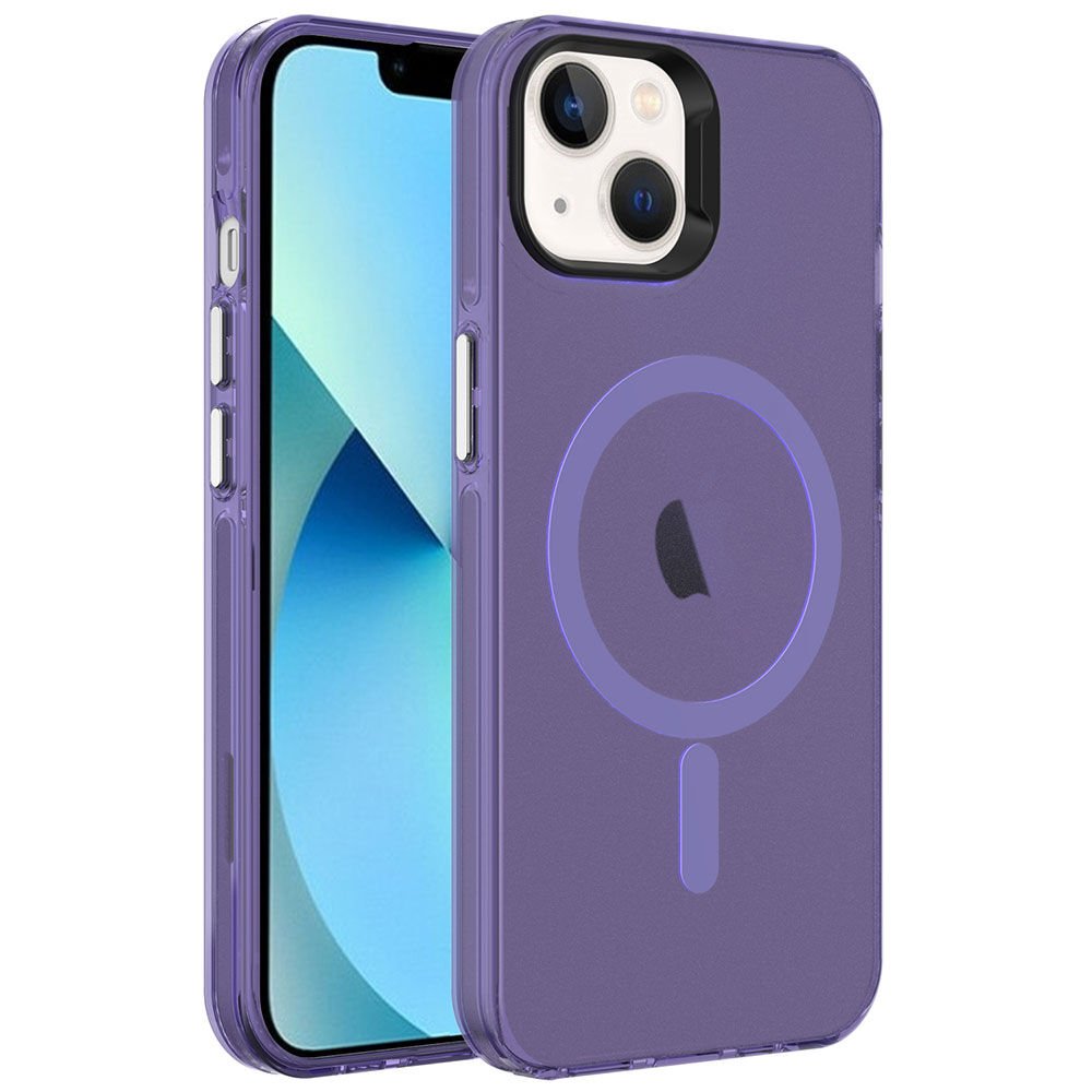 Apple  iPhone 13 Kılıf Kamera Çıkıntılı Magsafe Şarj Destekli Buzlu Transparan Kapak (C-Pro) Derin Mor