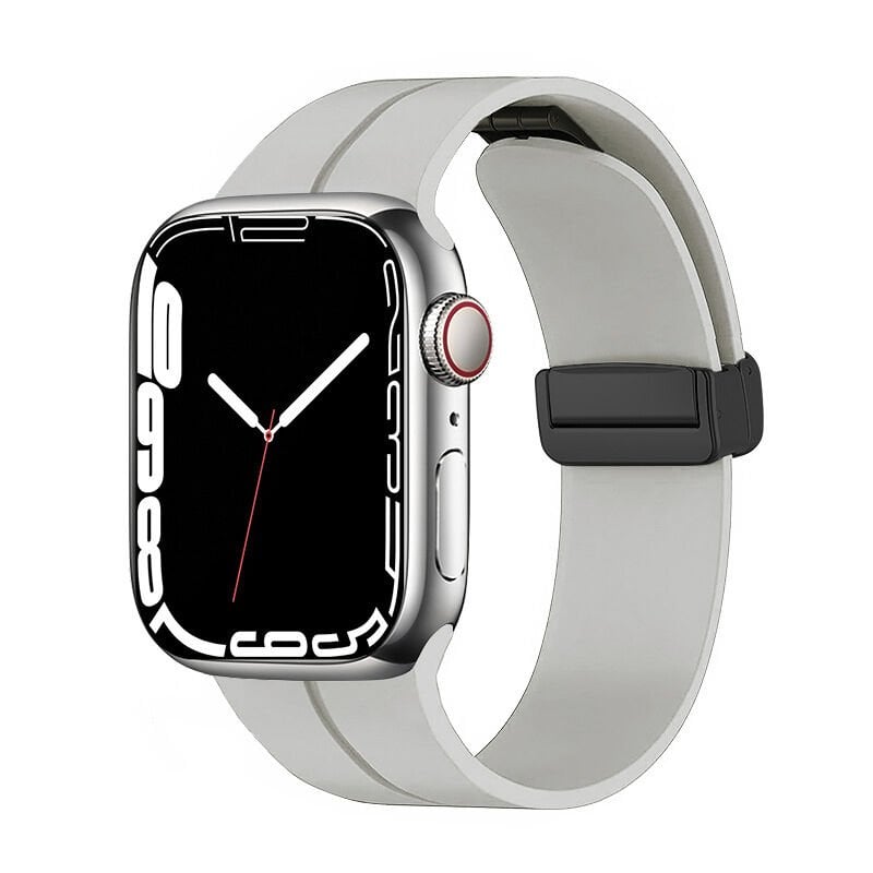 Apple Watch 2/3/4/5/6/7/8/9/se/ultra/nike 42mm 44mm 45mm 49mm Silikon Kordon Metal Tasarım (KRD-84) Starlight