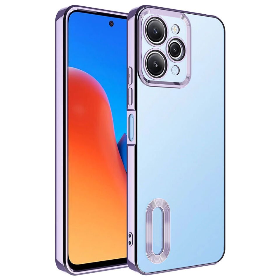 Xiaomi Redmi 12 Kılıf Kamera Lens Korumalı Logo Gösteren Parlak Kenarlı Kapak (OMEGA) Lila