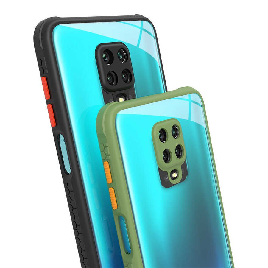 Xiaomi Redmi Note 9 Pro Kılıf Köşe Ve Kamera Korumalı Arkası Şeffaf Renkli Tuşlu Kapak (KAFF) Siyah