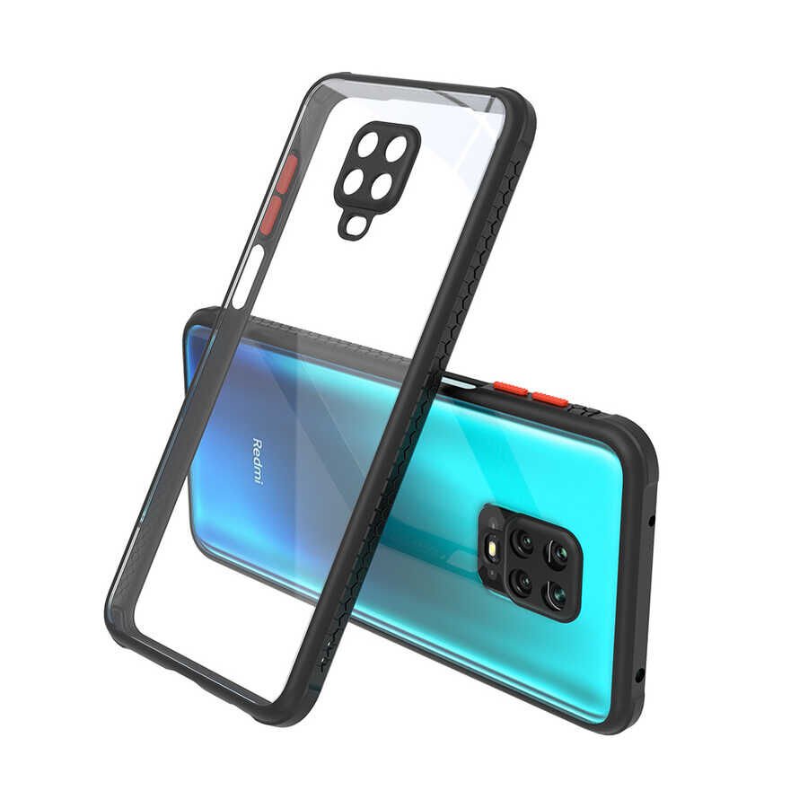 Xiaomi Redmi Note 9 Pro Kılıf Köşe Ve Kamera Korumalı Arkası Şeffaf Renkli Tuşlu Kapak (KAFF) Siyah