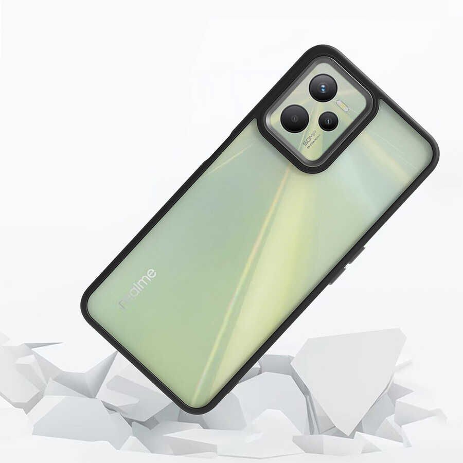 Realme C35 Kılıf Kamera Çıkıntılı Arkası Şeffaf Hassas Tuşlu Kenarlı Kapak (Flora) Lila