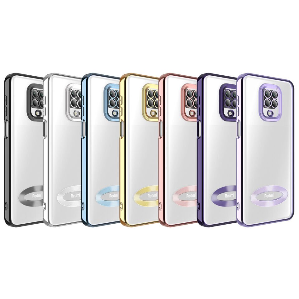 Xiaomi Redmi Note 9 Pro Kılıf Kamera Lens Korumalı Logo Gösteren Parlak Kenarlı Kapak (OMEGA) Lila