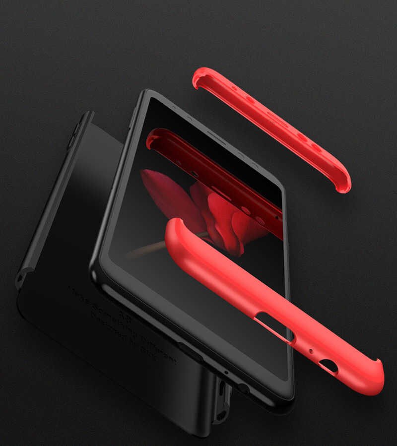 Samsung Galaxy A8 2018 Kılıf 360 Tam Koruma Ön Ve Arka Sert Mika Kapak Orjinal Ays Gkk Kapak Siyah-Kırmızı