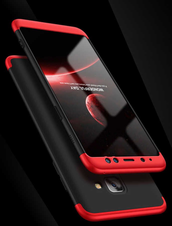 Samsung Galaxy A8 2018 Kılıf 360 Tam Koruma Ön Ve Arka Sert Mika Kapak Orjinal Ays Gkk Kapak Siyah-Kırmızı