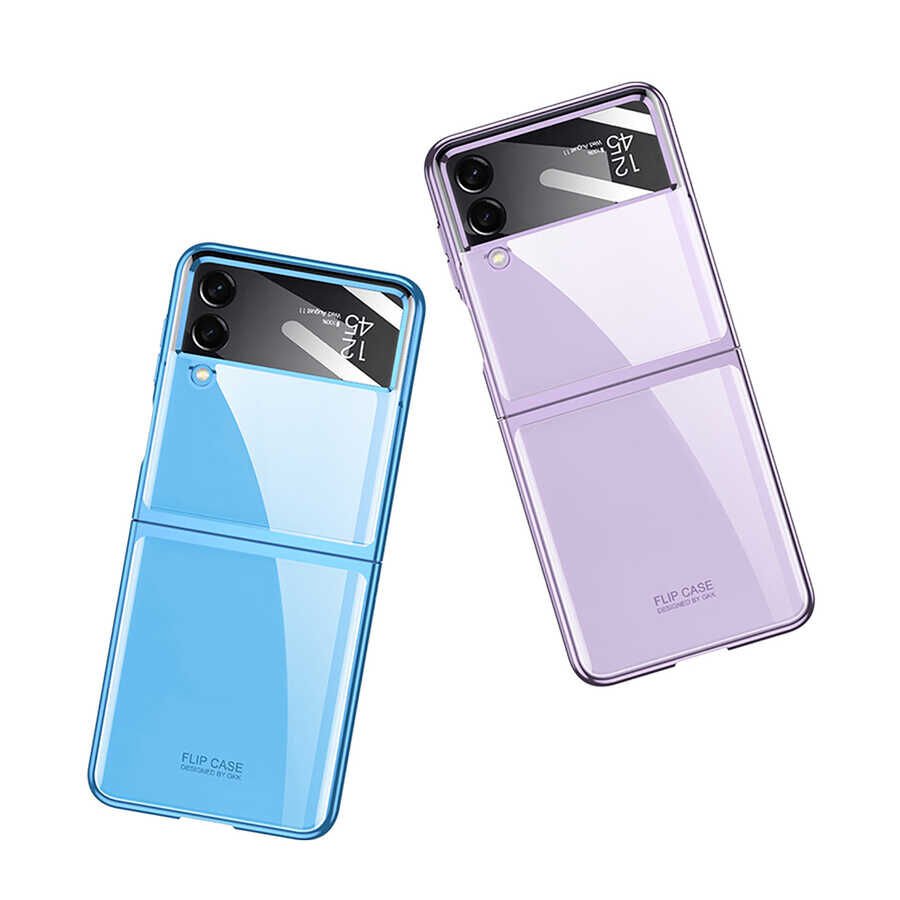 Samsung Galaxy Z Flip 4 Kılıf Kamera Lens Korumalı Kenarları Renkli Parlak Sert Şeffaf Kapak Siyah