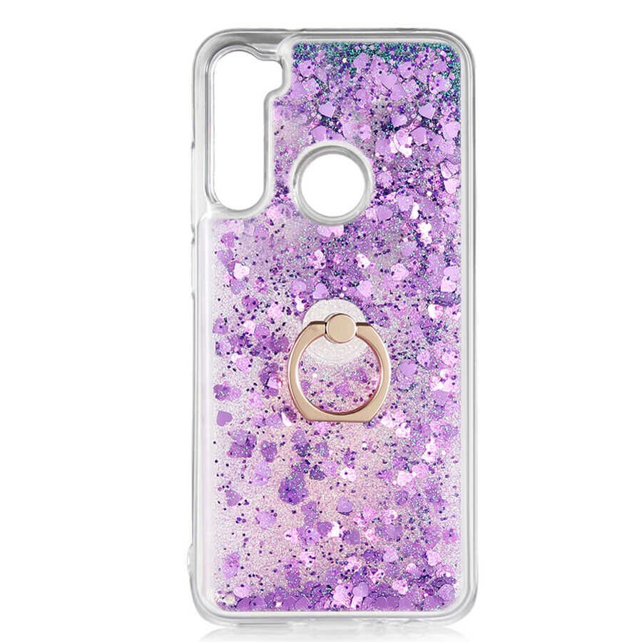 Xiaomi Redmi Note 8 Kılıf Sıvılı Akışkanlı Desenli Simli Yüzüklü Silikon Kapak (MİLCE) Gold