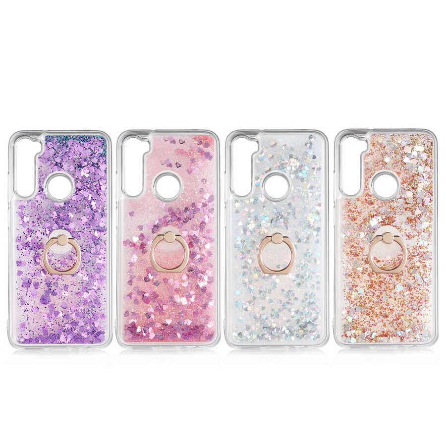 Xiaomi Redmi Note 8 Kılıf Sıvılı Akışkanlı Desenli Simli Yüzüklü Silikon Kapak (MİLCE) Gold