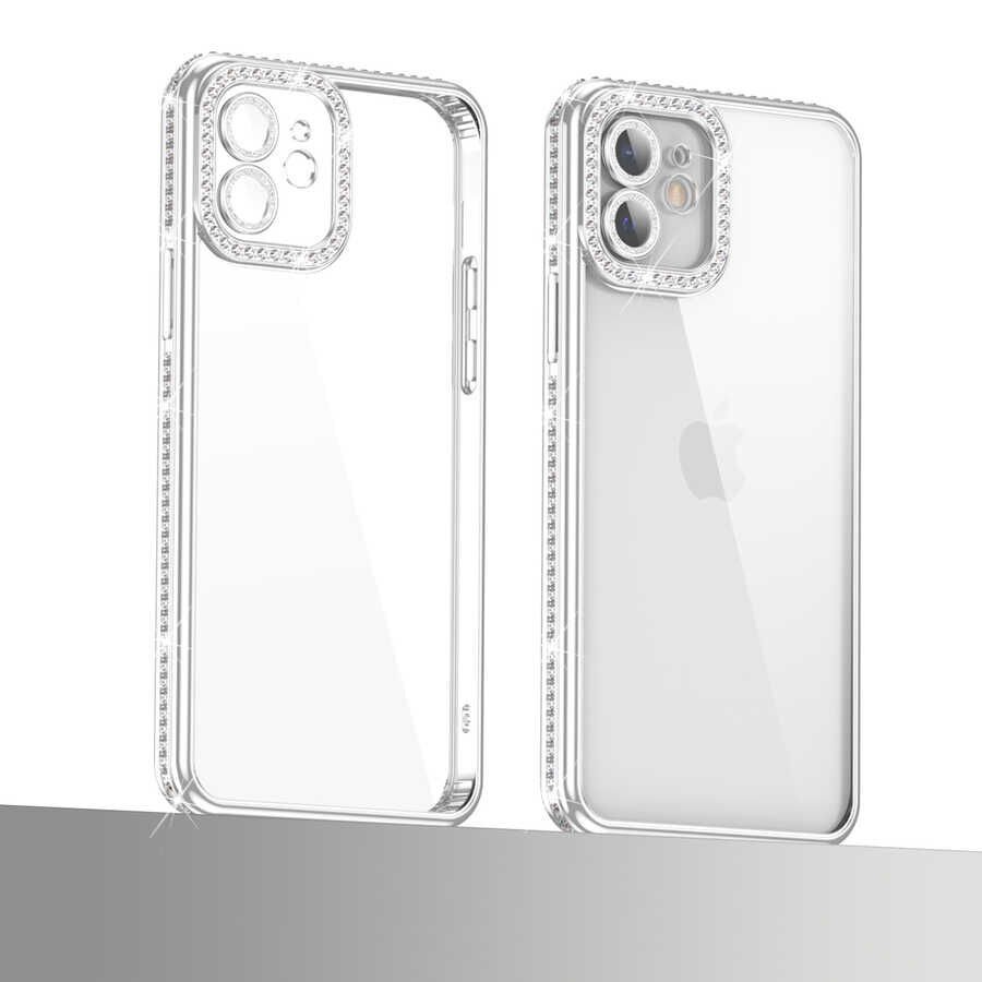 Apple iPhone 12 Kılıf Kamera Korumalı Taşlı HEPTEKİLETİŞİM Mina Kapak