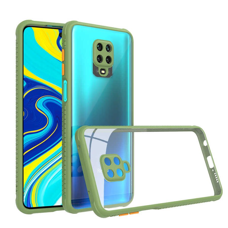 Xiaomi Redmi Note 9 Pro Kılıf Köşe Ve Kamera Korumalı Arkası Şeffaf Renkli Tuşlu Kapak (KAFF) Mor