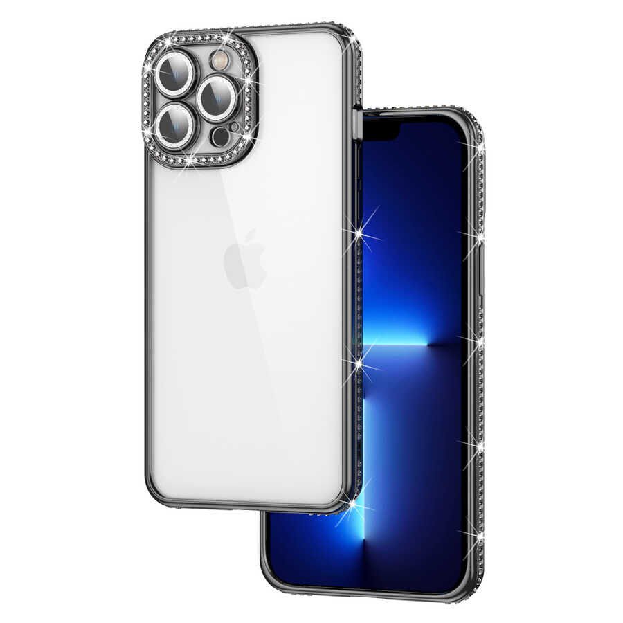 Apple iPhone 12 Pro Kılıf Kamera Korumalı Taşlı HEPTEKİLETİŞİM Mina Kapak