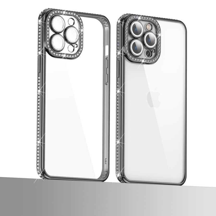 Apple iPhone 12 Pro Kılıf Kamera Korumalı Taşlı HEPTEKİLETİŞİM Mina Kapak