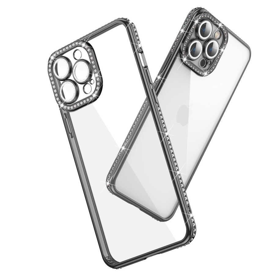 Apple iPhone 12 Pro Kılıf Kamera Korumalı Taşlı HEPTEKİLETİŞİM Mina Kapak