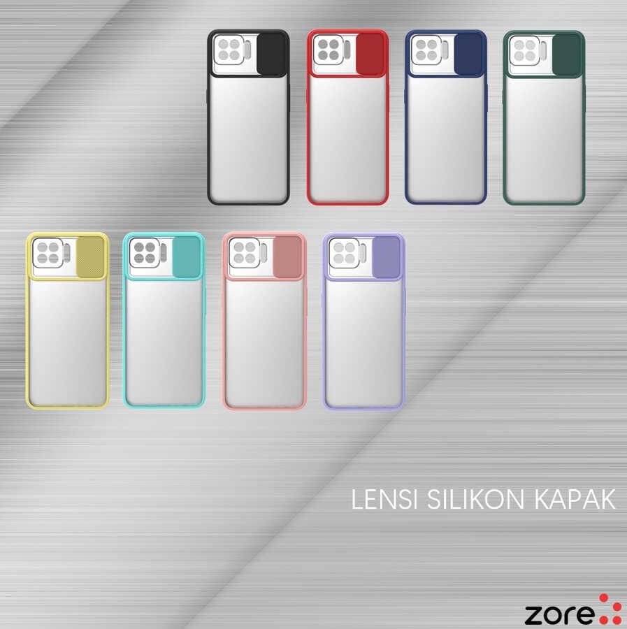 Oppo Reno 4 Lite Kılıf Slayt Sürgülü Kamera Korumalı Renkli Silikon Kapak Sarı