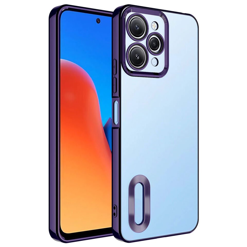 Xiaomi Redmi 12 Kılıf Kamera Lens Korumalı Logo Gösteren Parlak Kenarlı Kapak (OMEGA) Derin Mor