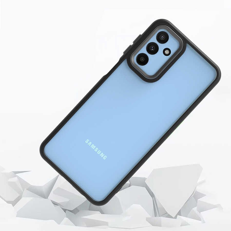 Samsung Galaxy M23 Kılıf Kamera Çıkıntılı Arkası Şeffaf Hassas Tuşlu Kenarlı Kapak (Flora) Siyah