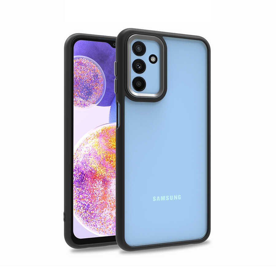 Samsung Galaxy M23 Kılıf Kamera Çıkıntılı Arkası Şeffaf Hassas Tuşlu Kenarlı Kapak (Flora) Siyah