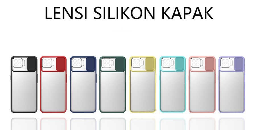 Oppo Reno 4 Lite Kılıf Slayt Sürgülü Kamera Korumalı Renkli Silikon Kapak Koyu Yeşil