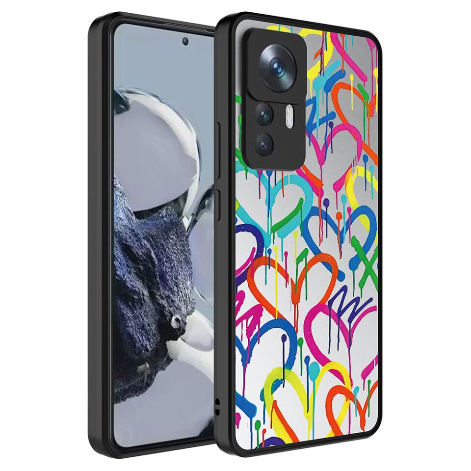 Xiaomi Mi 12T Pro Kılıf Aynalı Desenli Kamera Korumalı Parlak Renkli Sert Kapak (Mirror) Süper Anne