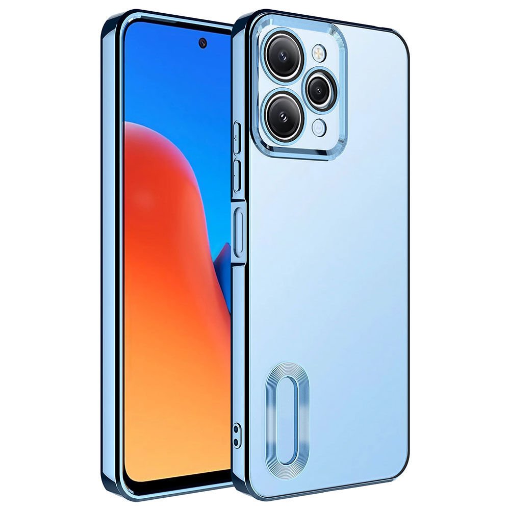 Xiaomi Redmi 12 Kılıf Kamera Lens Korumalı Logo Gösteren Parlak Kenarlı Kapak (OMEGA) Sierra Mavi