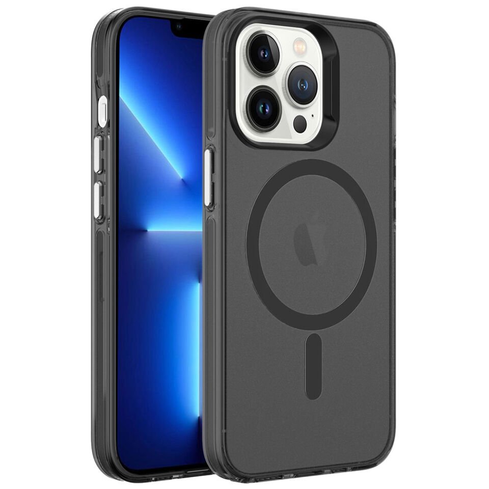 Apple  iPhone 13 Pro Max Kılıf Kamera Çıkıntılı Magsafe Şarj Destekli Buzlu Transparan Kapak (C-Pro) Siyah