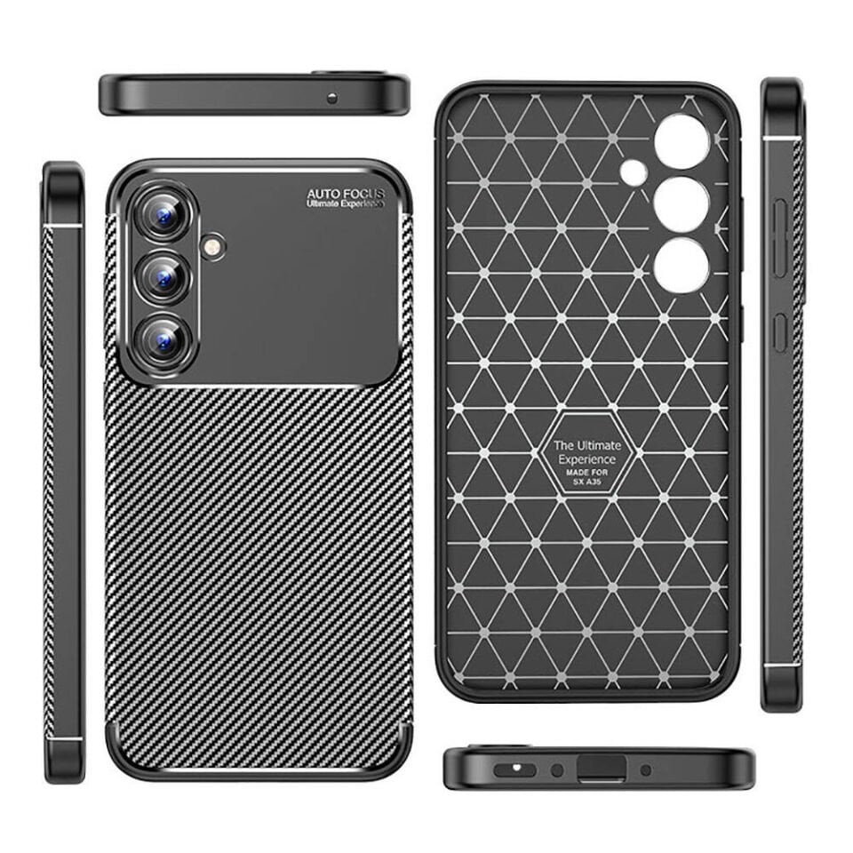 Samsung Galaxy A35 Kılıf Kamera Çıkıntılı Karbon Fiber Dokulu Renk Atmaz Kapak (NEGRO) Siyah