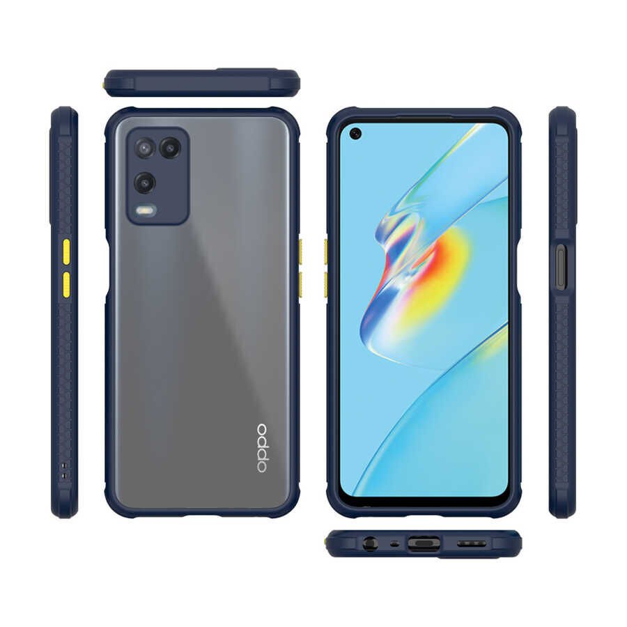 Oppo A54 4G Kılıf Köşe Ve Kamera Korumalı Arkası Şeffaf Renkli Tuşlu Kapak (KAFF) Kırmızı
