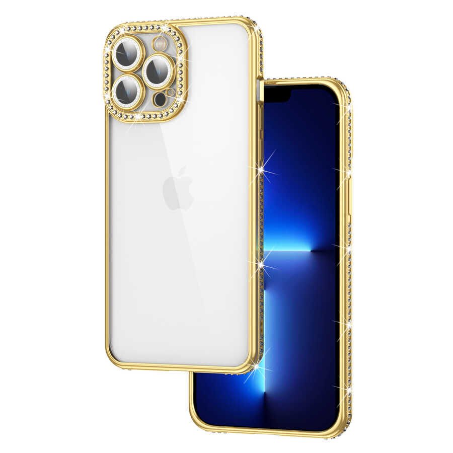 Apple iPhone 13 Pro Kılıf Kamera Korumalı Taşlı HEPTEKİLETİŞİM Mina Kapak