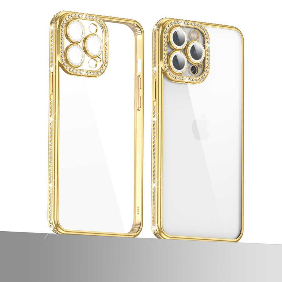 Apple iPhone 13 Pro Kılıf Kamera Korumalı Taşlı HEPTEKİLETİŞİM Mina Kapak