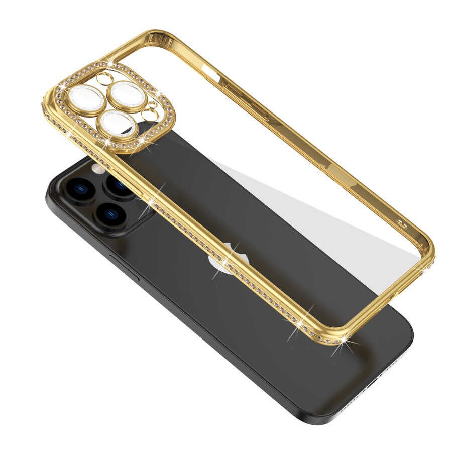 Apple iPhone 13 Pro Kılıf Kamera Korumalı Taşlı HEPTEKİLETİŞİM Mina Kapak