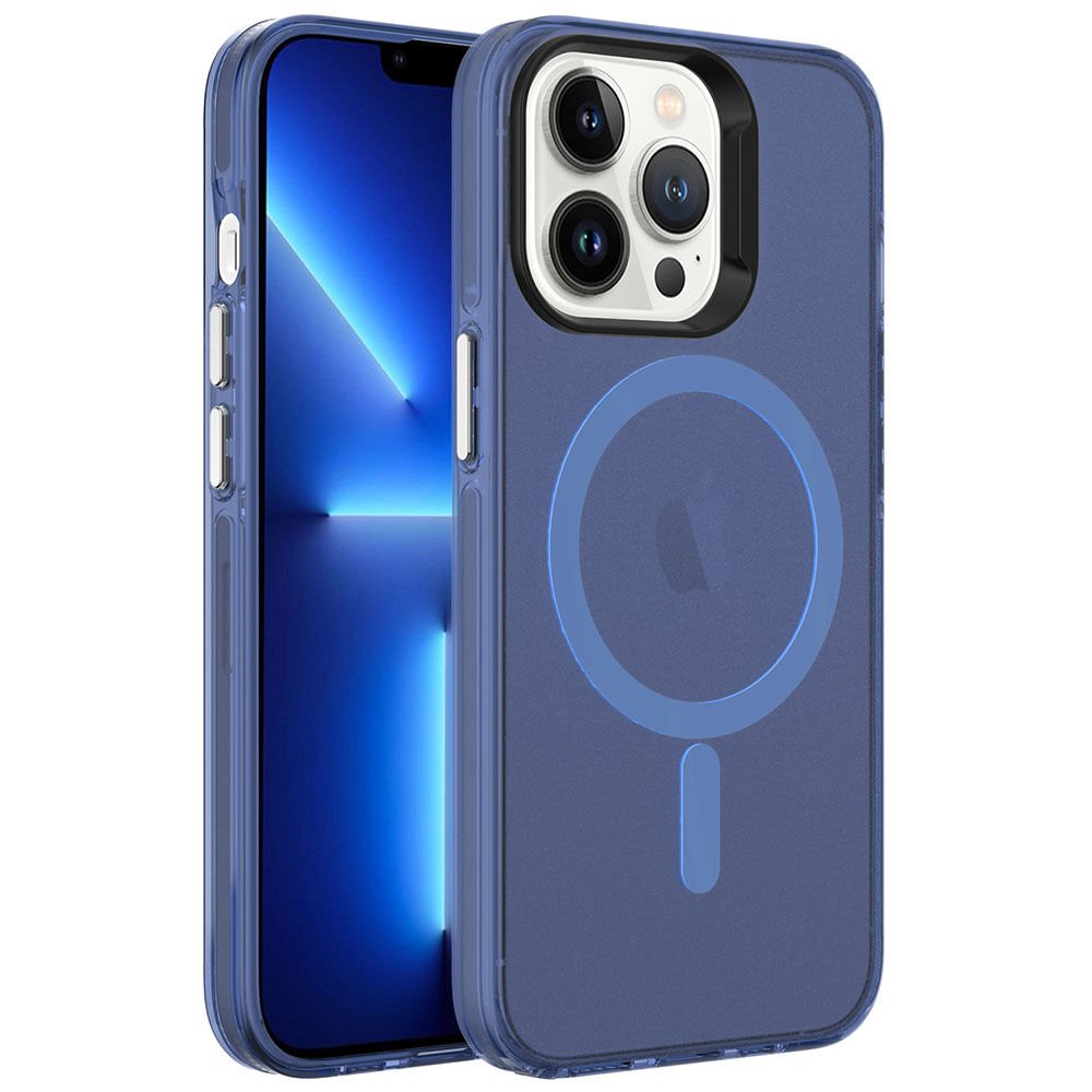 Apple  iPhone 13 Pro Max Kılıf Kamera Çıkıntılı Magsafe Şarj Destekli Buzlu Transparan Kapak (C-Pro) Lacivert