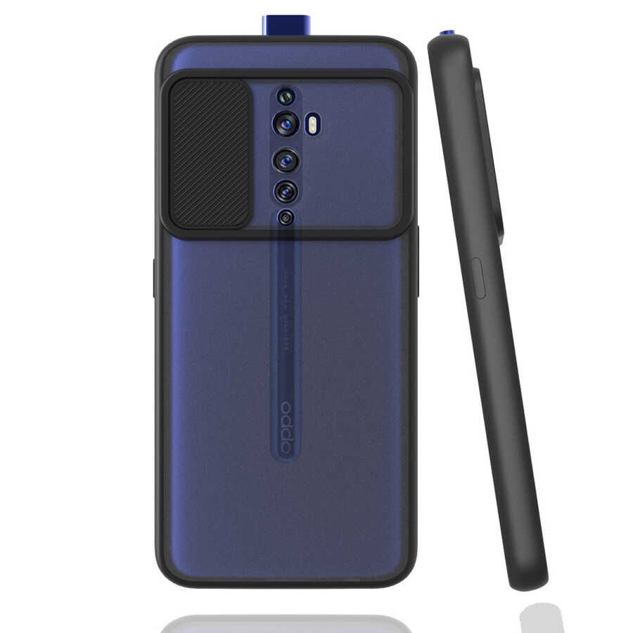 Oppo Reno 2Z Kılıf Slayt Sürgülü Kamera Korumalı Renkli Silikon Kapak Siyah