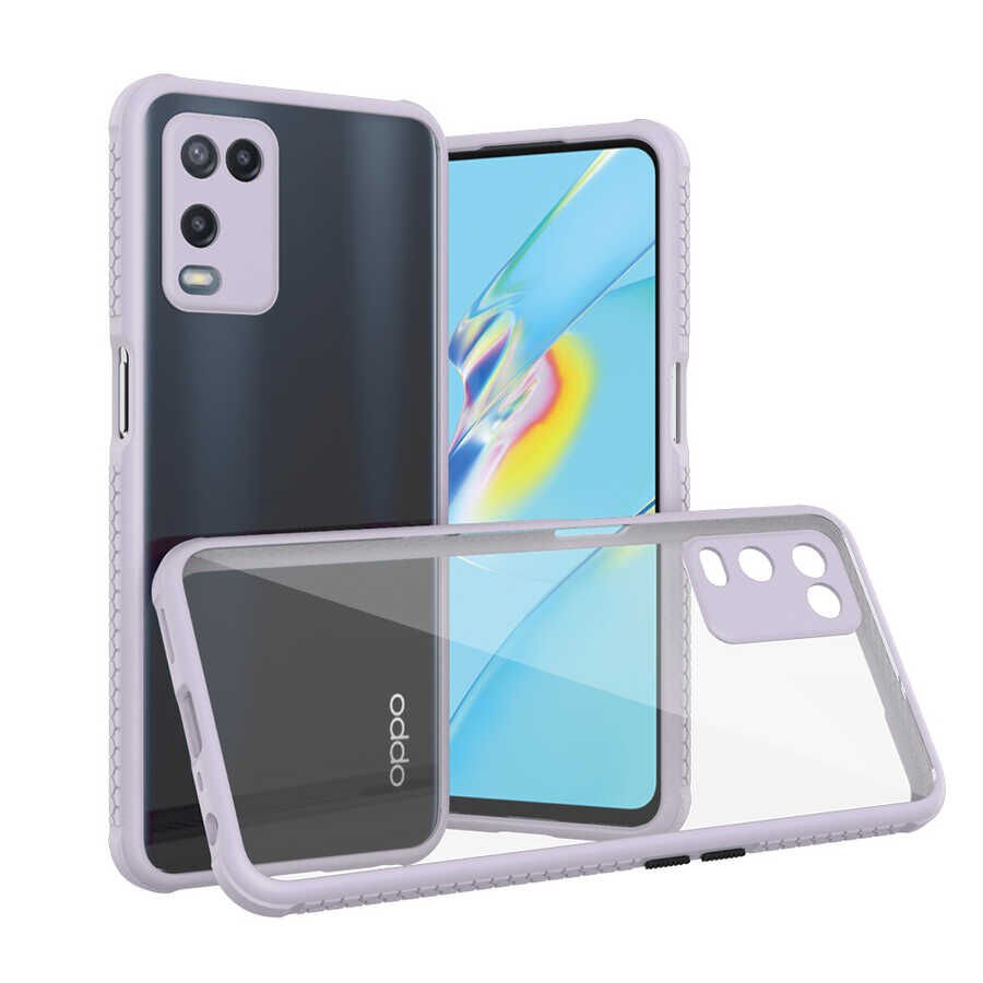 Oppo A54 4G Kılıf Köşe Ve Kamera Korumalı Arkası Şeffaf Renkli Tuşlu Kapak (KAFF) Mor