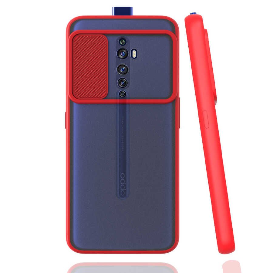 Oppo Reno 2Z Kılıf Slayt Sürgülü Kamera Korumalı Renkli Silikon Kapak Kırmızı