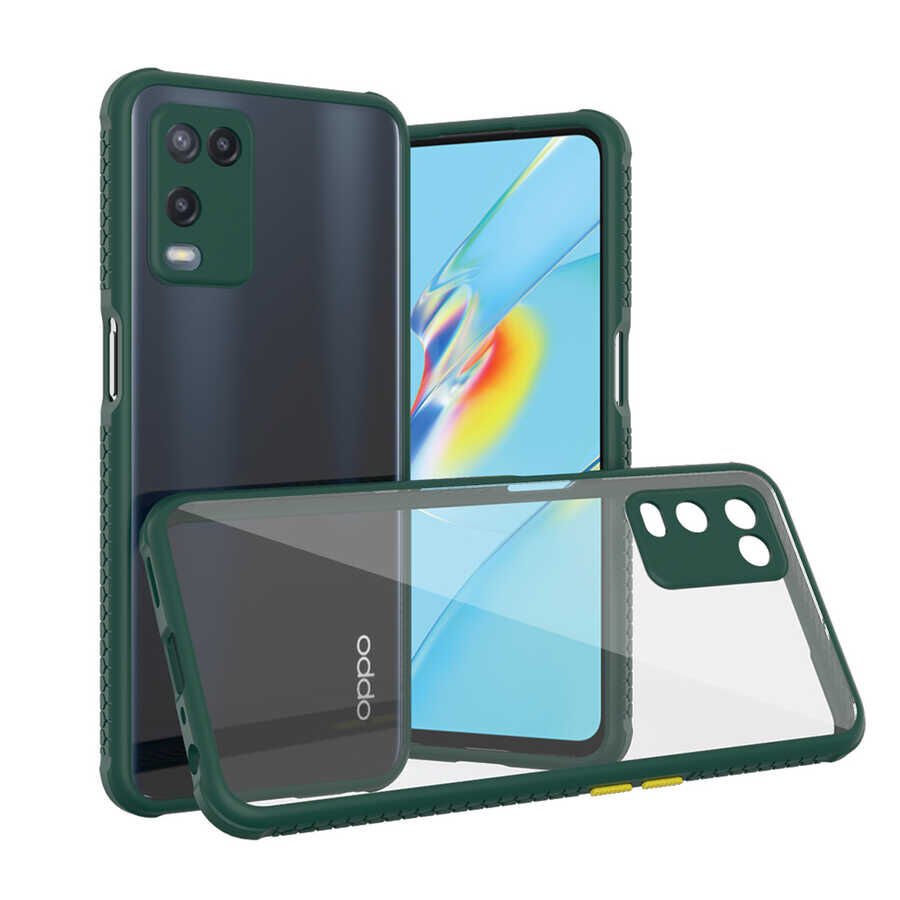 Oppo A54 4G Kılıf Köşe Ve Kamera Korumalı Arkası Şeffaf Renkli Tuşlu Kapak (KAFF) Koyu Yeşil