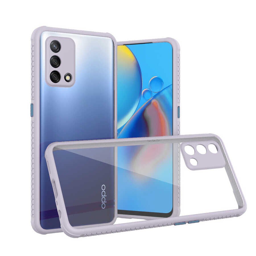 Oppo A74 4G Kılıf Köşe Ve Kamera Korumalı Arkası Şeffaf Renkli Tuşlu Kapak (KAFF) Lacivert