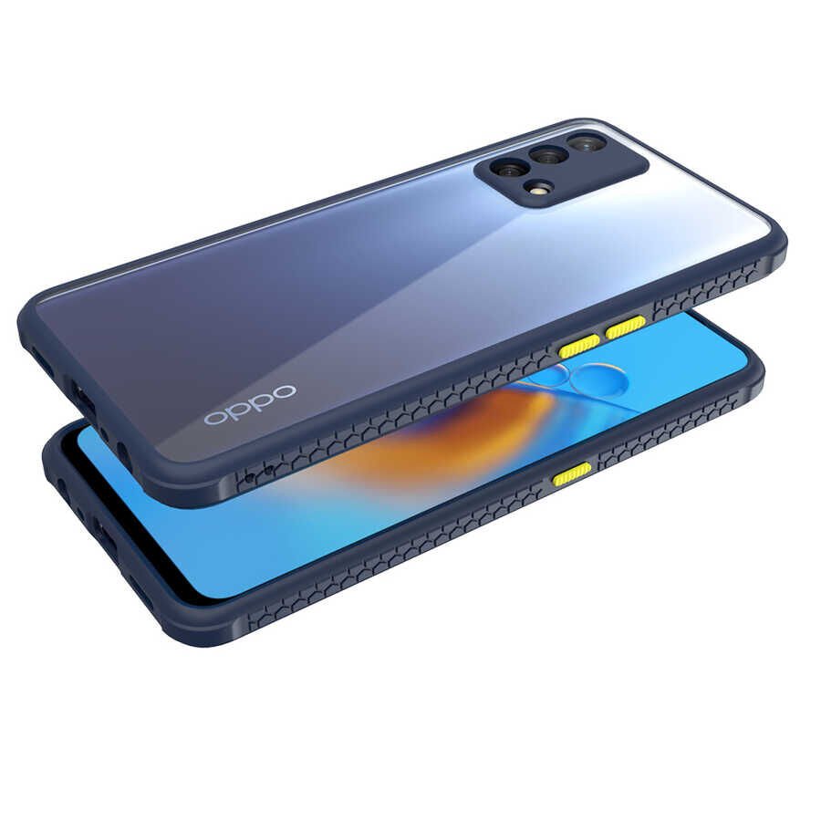 Oppo A74 4G Kılıf Köşe Ve Kamera Korumalı Arkası Şeffaf Renkli Tuşlu Kapak (KAFF) Lacivert