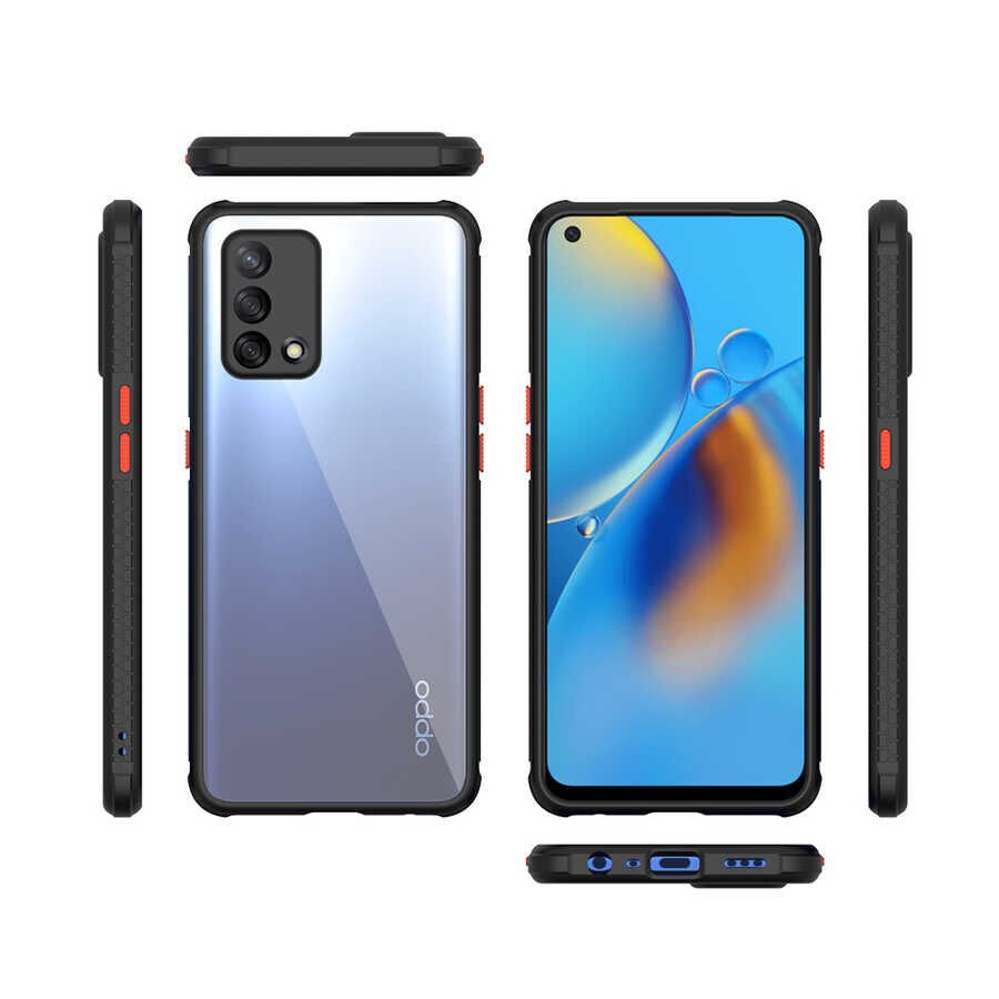 Oppo A74 4G Kılıf Köşe Ve Kamera Korumalı Arkası Şeffaf Renkli Tuşlu Kapak (KAFF) Lacivert