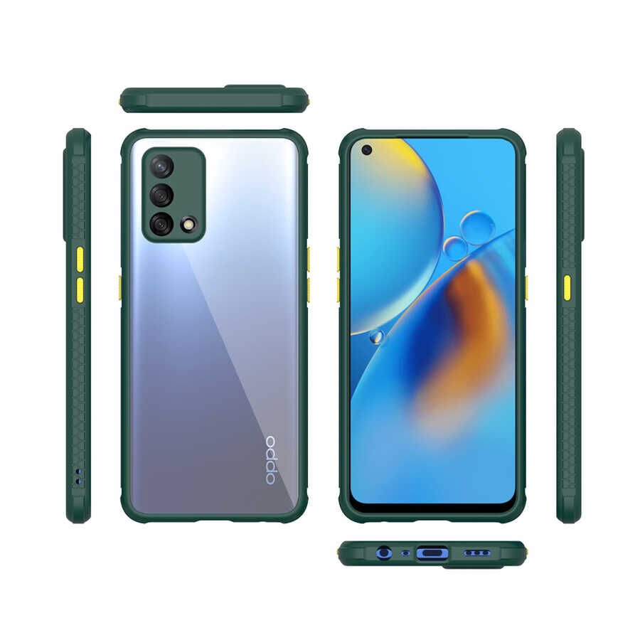 Oppo A74 4G Kılıf Köşe Ve Kamera Korumalı Arkası Şeffaf Renkli Tuşlu Kapak (KAFF) Lacivert