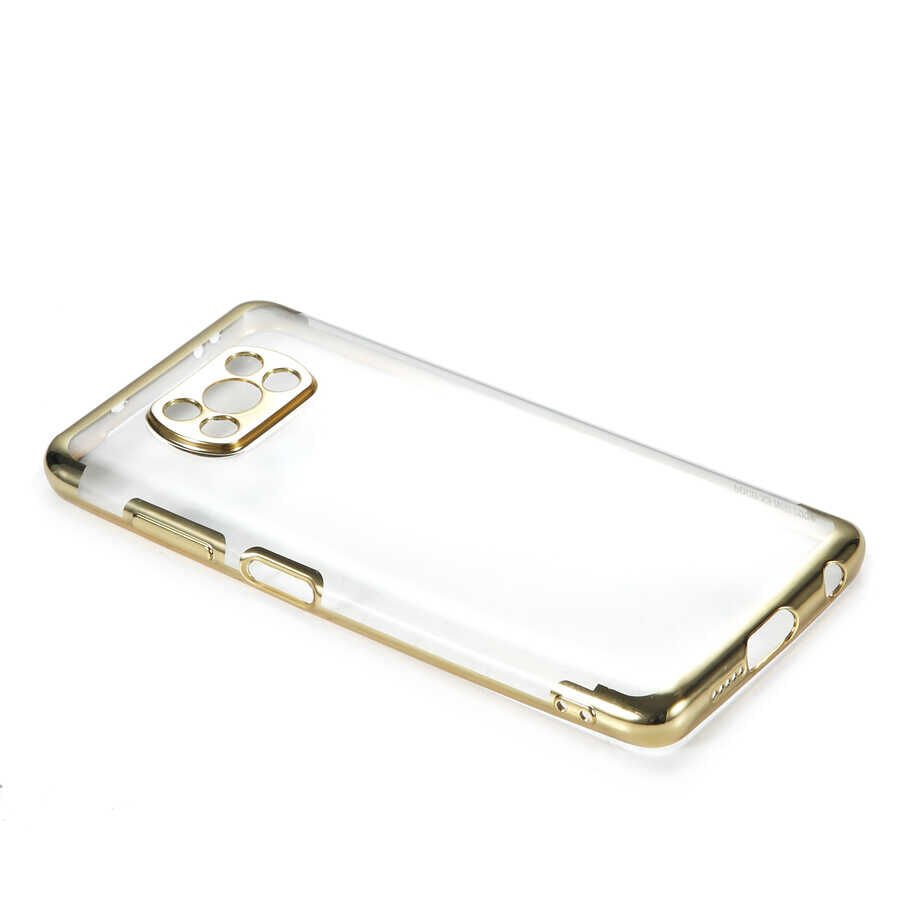 Xiaomi Poco X3 Kılıf Dört Köşe Renkli Lazer Şeffaf Silikon Kapak (GLİTTER) Gri